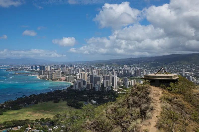 Honolulu & Oahu: Breathtaking view of Honolulu skyline with ocean from Diamond Head Crater.