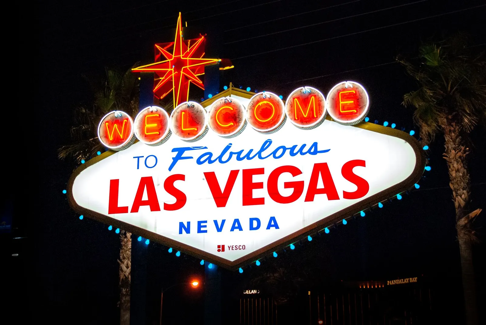 Las Vegas: The iconic Welcome to Fabulous Las Vegas sign illuminated at night, representing the city's vibrant tourism.